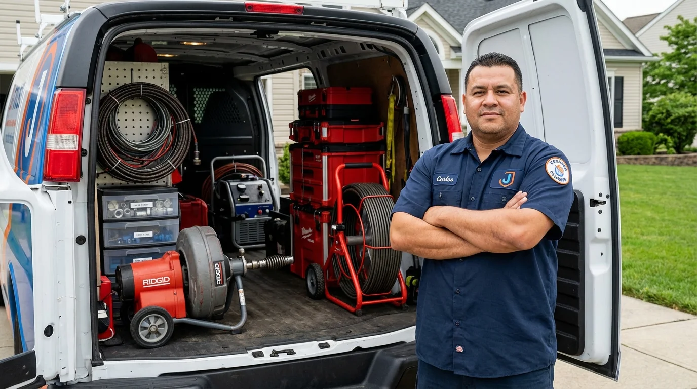Professional drain cleaning equipment and Johns Plumbing LLC plumber in Bellmore