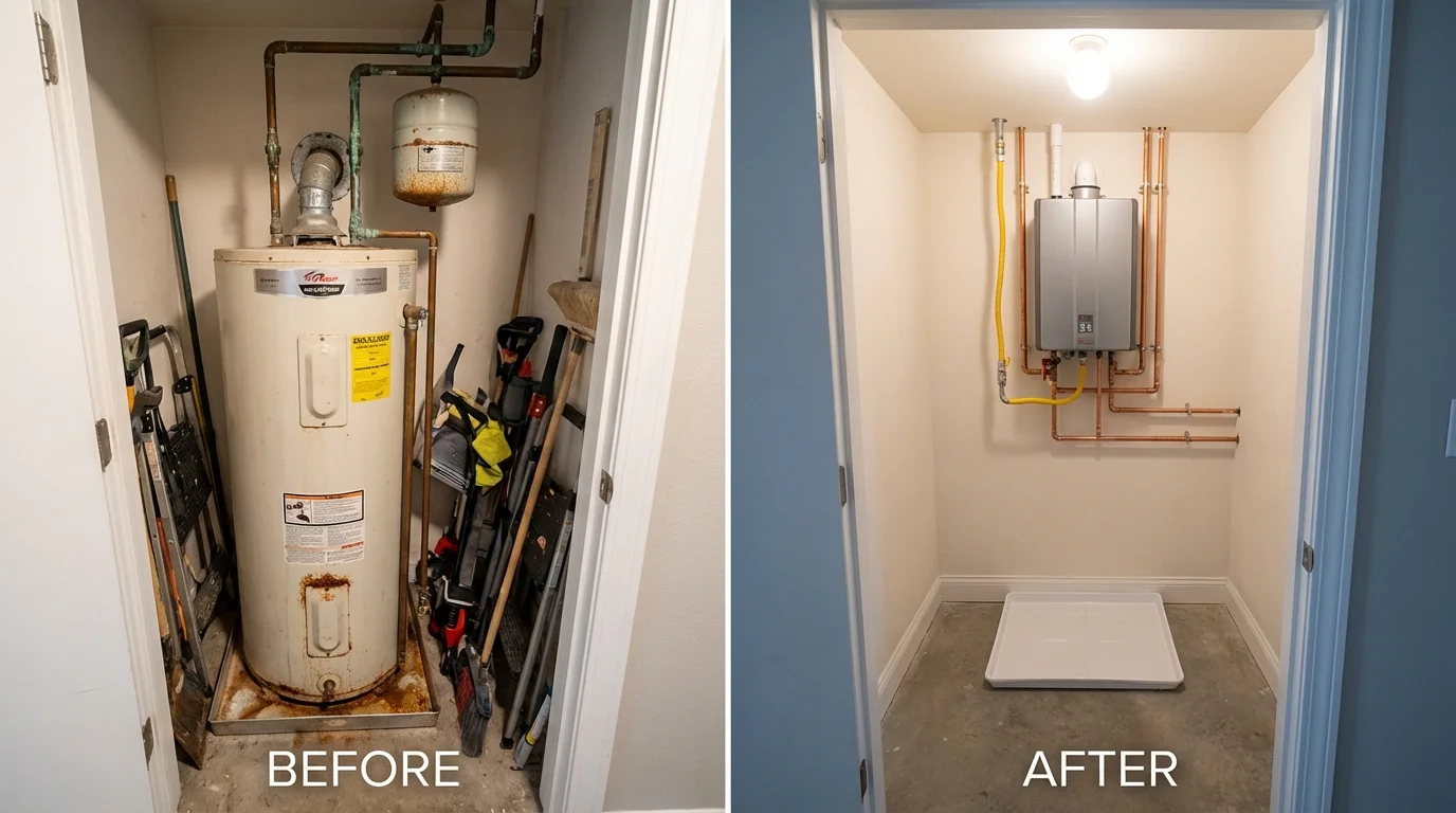 Tank water heater versus wall-mounted tankless unit comparison for Bellmore, NY homeowners