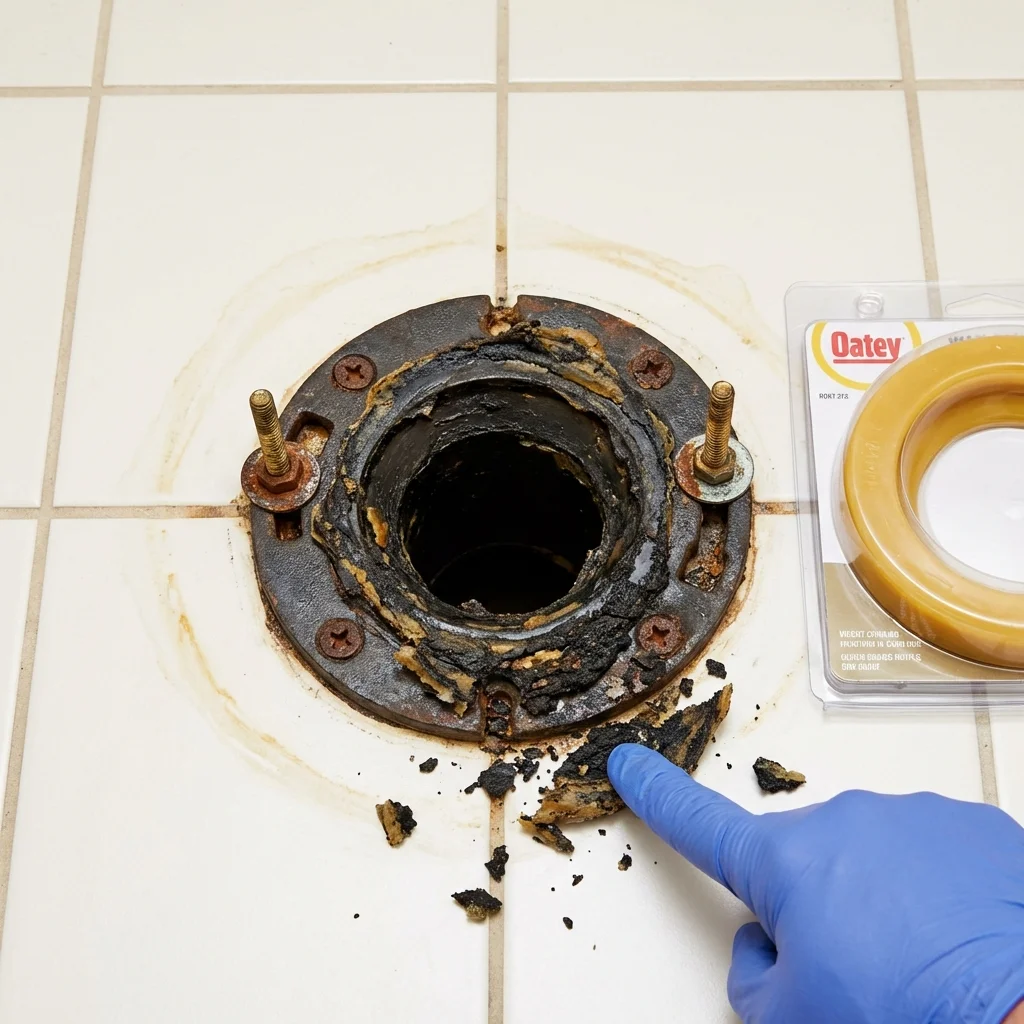 Failed wax ring showing water seepage at the base of a toilet in a Bellmore, NY home