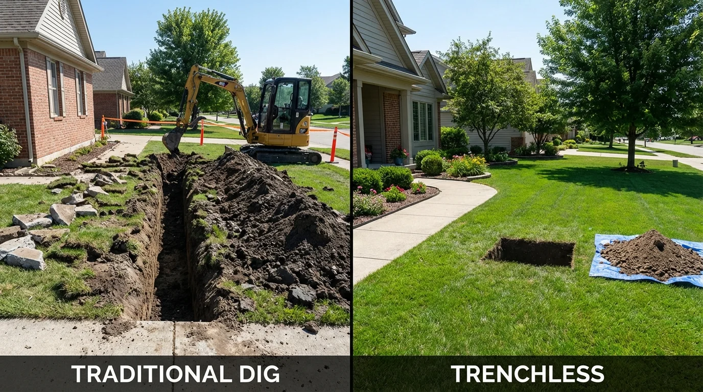 Trenchless sewer repair with minimal yard damage versus traditional excavation in Bellmore, NY
